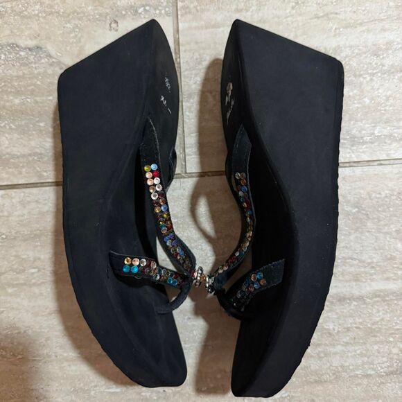 Vintage Y2K 90s Black chunky Platform Sandal Flip flops rainbow Bling Sz 8 bratz - Picture 4 of 7